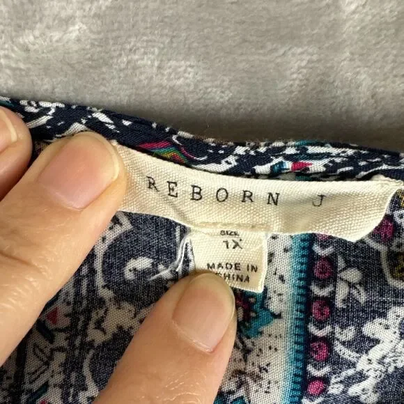 Reborn J Boho Dress Womens 1X Colorful Pattern Button Front Flowy Elephant(1003) - Picture 2 of 15